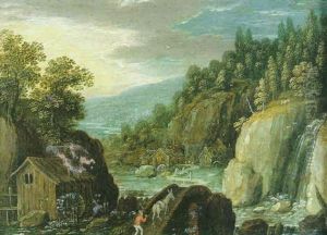 Paysage De Riviere A La Cascade Et Au Moulin A Eau by Marten Ryckaert
