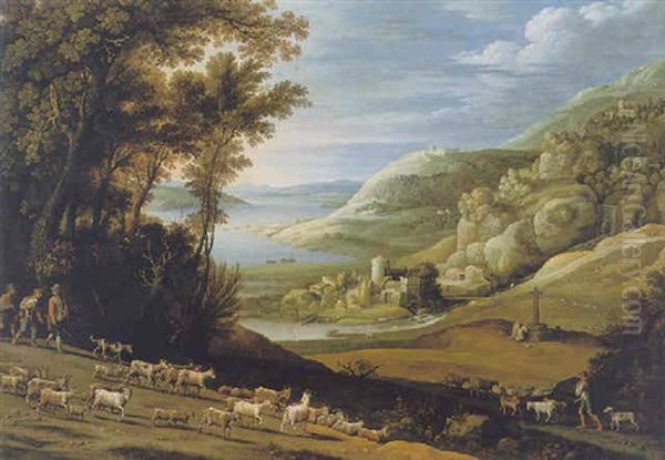 A Panomaric Campagnan Landscape With Herders And Goats - view 1