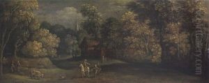 Landscape With A Cavalier And Peasants by Marten Ryckaert