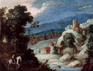 A River Landscape With A Town And A Man On Horseback