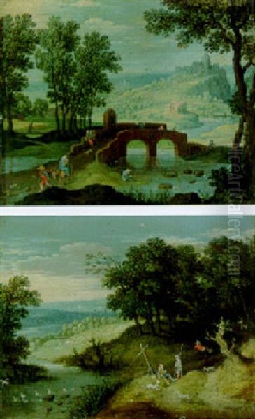 River Landscape With The Flight Into Egypt And Fishermen On A Bridge, Town Beyond - view 1