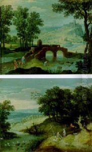 River Landscape With The Flight Into Egypt And Fishermen On A Bridge, Town Beyond