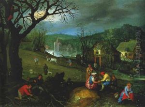 Autumn: Men Gathering Firewood And A Gipsy Fortune-telling by Marten Ryckaert