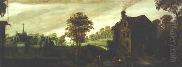 A River Landscape With Clerics On A Track Near A Mill - view 1