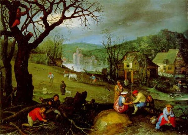 Autumn: Men Gathering Firewood And A Gypsy Fortune-telling - view 1