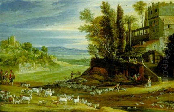 An Extensive Italianate Landscape With Shepherds - view 1