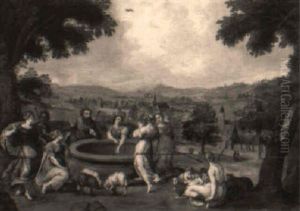 Moses And The Daughters Of Jethro At The Well by Marten Ryckaert