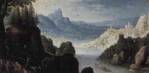 A Mountainous River Landscape With Loggers In The Foreground by Marten Ryckaert