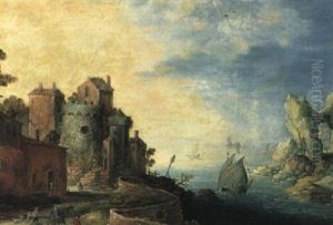 Kustenlandschaft Mit Einer Befestigten Stadt