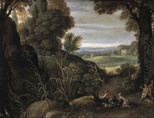 Wooded Landscape With Hunters In The Foreground - view 1