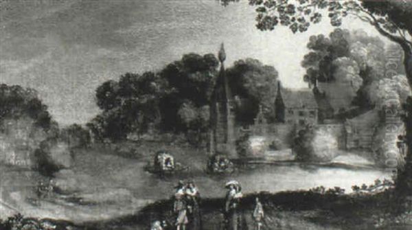 River Landscape With Figures On A Track - view 1