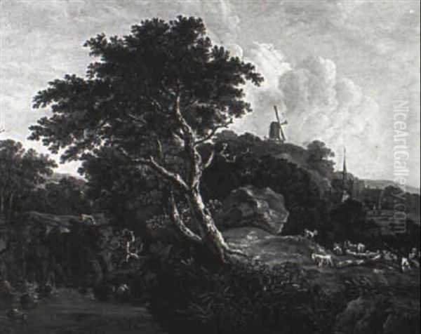 Landscape With Travellers, Animals And A Distant Windmill - view 1