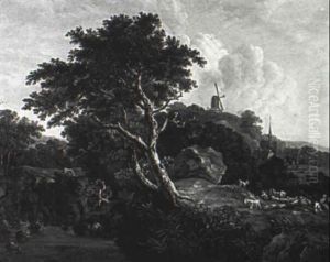 Landscape With Travellers, Animals And A Distant Windmill by Marten Ryckaert
