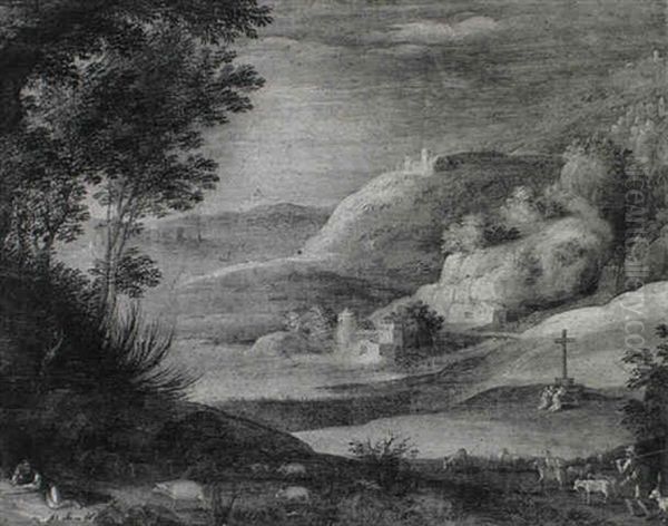 Landscape With A Goatherd On A Path And A Swineherd Resting - view 1
