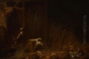 Interior Of A Stable With Goats, Cows And Chickens by Franz (Francois) Ryckhals