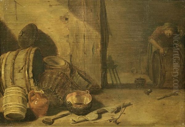 An Interior With A Still Life Of Baskets And Barrels - view 1