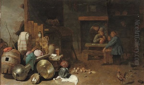 Peasants Drinking And Smoking In A Barn - view 1