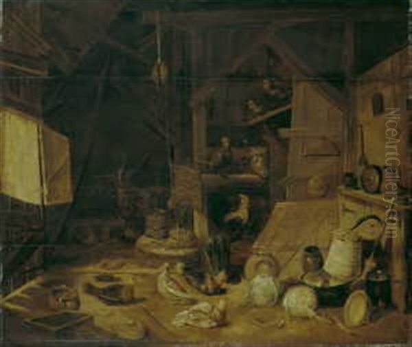 Stallinterieur Mit Rind Und Federvieh - view 1
