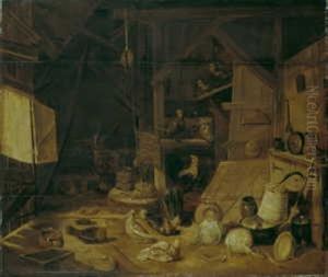 Stallinterieur Mit Rind Und Federvieh by Franz (Francois) Ryckhals