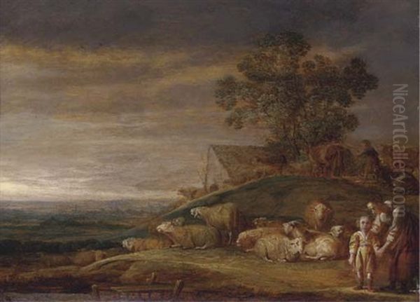 A River Landscape With A Shepherd, His Family And Flock - view 1