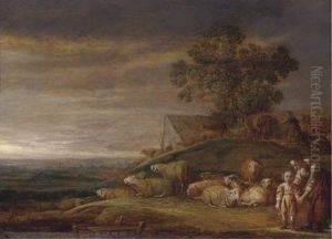 A River Landscape With A Shepherd, His Family And Flock by Franz (Francois) Ryckhals