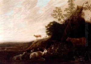 A Landscape With Cattle In Foreground by Franz (Francois) Ryckhals
