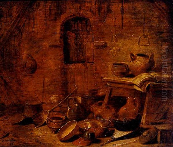 A Kitchen Still Life With A Man Walking Through A Door - view 1