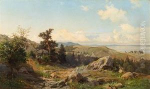 An Extensive Coastal Landscape, Figures Gathering Faggots In The Foreground, A View To A Coastline Beyond