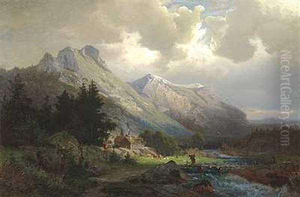 Bjerglandskab Med Huse Og Koer - view 1