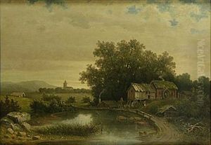 Landskap Med Sjo Och Hus by Gustaf Rydberg