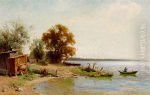 Sommarlandskap Med Figurer I Bat by Gustaf Rydberg