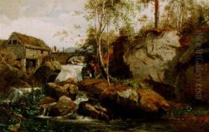 Skogslandskap Med Kvarnbyggnad Vid Fors by Gustaf Rydberg