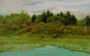 Insjolandskap Med Betande Kor by Gustaf Rydberg