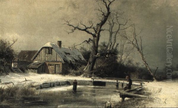 Vintermotiv Med Lekande Barn - view 1