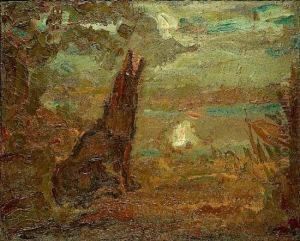Loup Au Clair De Lune by Georges Bouche