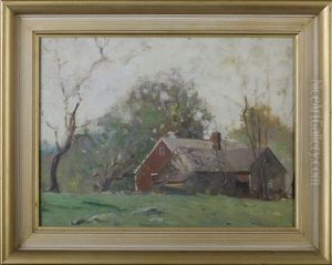 Red Farmhouse And Barn In A Landscape