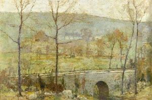 An Autumn Landscape With A Bridge Over A Stream by Chauncey Foster Ryder
