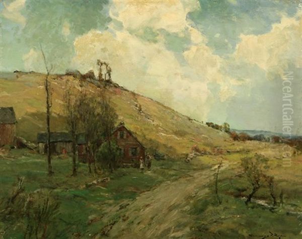 Snug Hill, House And Figures In Foothill Landscape - view 1