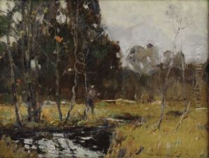 Fisherman In A Stream by Chauncey Foster Ryder