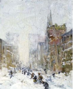 New York Street Under Snowfall by Chauncey Foster Ryder