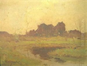 Landscape With Field And Stream In Foreground, Distant Dark Trees by Chauncey Foster Ryder