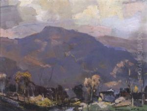 A Mountain Range With Trees In The Foreground by Chauncey Foster Ryder
