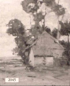 House With Red Roof In Landscape by Chauncey Foster Ryder