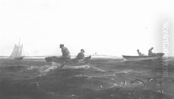 Figures In Two Rowboats Hauling In Nets - view 1