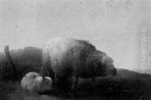 A Yew And Lamb On A Clifftop by James de Ryk