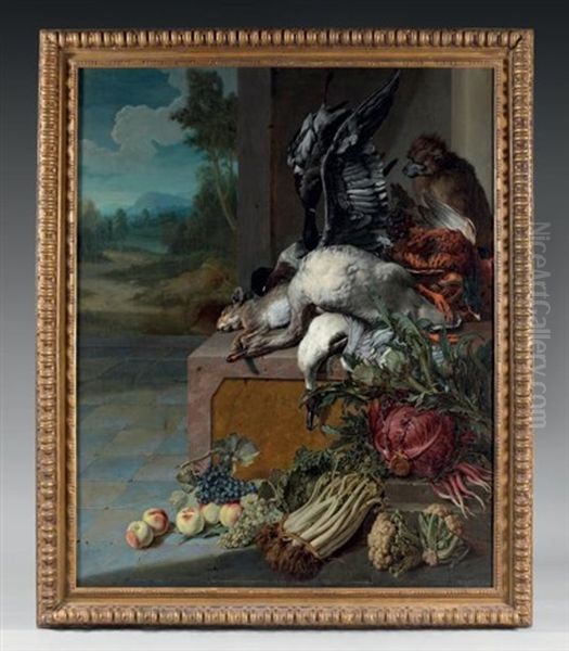 Un Trophee De Chasse Dans Un Paysage De Parc Avec Une Nature Morte De Fruits - view 1
