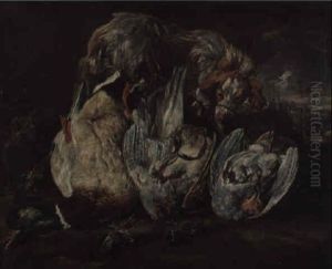 Stilleben Mit Totem Federvieh Und Hund