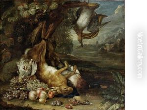 A Dead Hare With Fruit And Dead Birds At The Foot Of A Tree by Gerard Rysbraeck