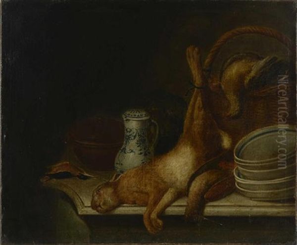 Nature Morte Au Lievre, A La Becasse Et A La Perdrix Poses Sur Un Entablement - view 1