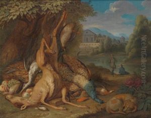 Jagdstillleben Vor Landschaftshintergrund